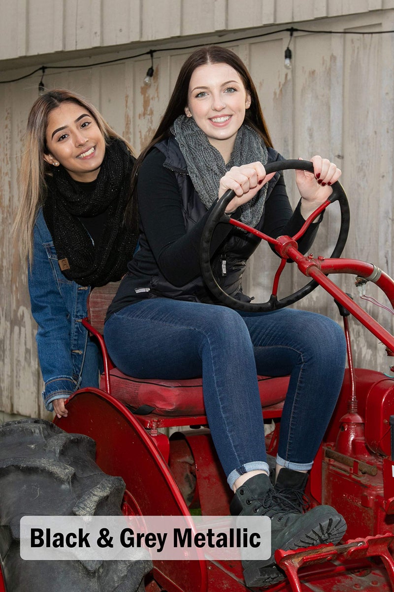 Funky Junque Infinity Scarf for Women â€“ Oversized Chunky Cable Knit Warm Winter Women's Infinity Neck Scarves Circle Wrap - Sherpa Lined - Black - Image 4